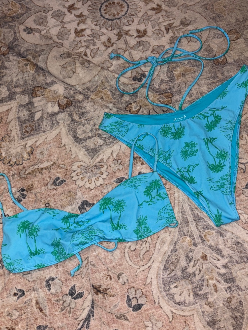 LA Hearts Blue Green Tropical High Cut Bikini